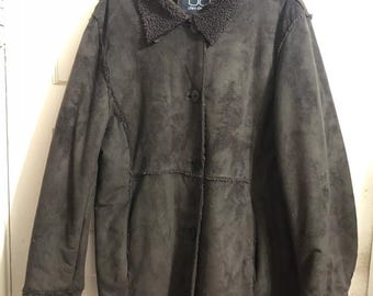 Vtg Women’s 70s Utex Design Faux Suede Coat Brown Sherpa Lined Buttons- Size L