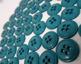 Vintage Teal 4-Hole Round Buttons with Sharp Raised Edge 14mm Lot of 2 A170-1