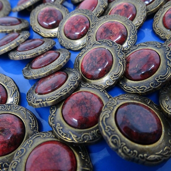 Vintage Marbled Lipstick Red Black Rhinestone Shank Button 19mm Lot of 3 C337-4