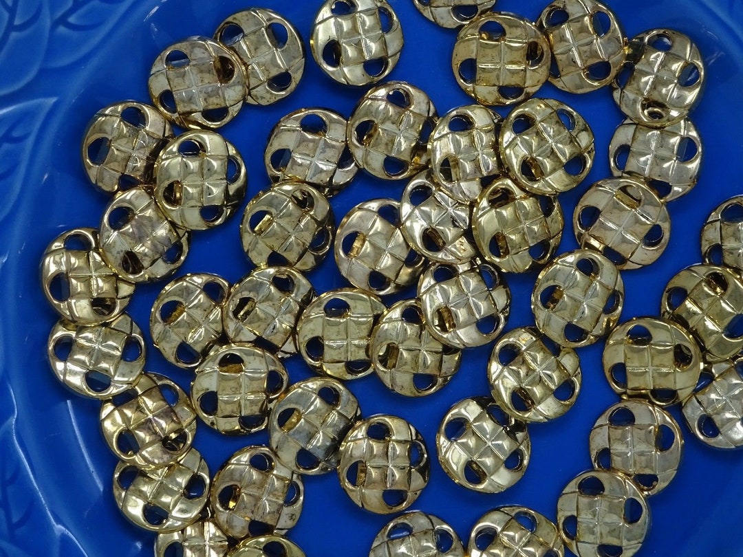 Vintage Shiny Gold Geometric Round Shank Buttons 24mm Lot of 8 B237LB