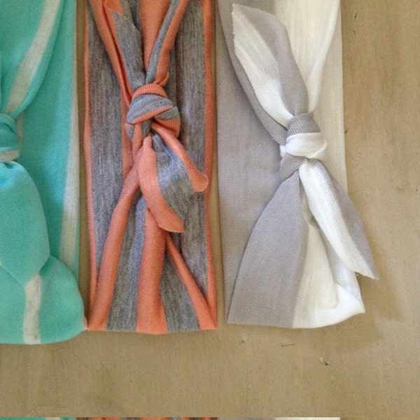 The Evelyn Collection set of 3 knotted headbands - Mint, Grey, and Peach