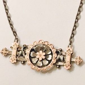 Vintage Silver and 9ct Rose Gold Sweetheart Love and Luck Flower Neckace