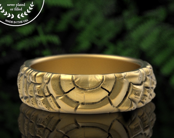 Mens Gold Forest Wedding Band, Platinum Wood Knot Anniversary Ring, 14K Tree Bark Life Partner Ring, 18K Family Tree Heirloom Jewelry, 5213
