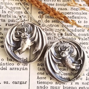 Bat Earrings, Sterling Silver Bat Jewelry, Goth Accessories, Nature Inspired Jewelry, Art Nouveau Earrings, Witchy Jewelry, bat-E