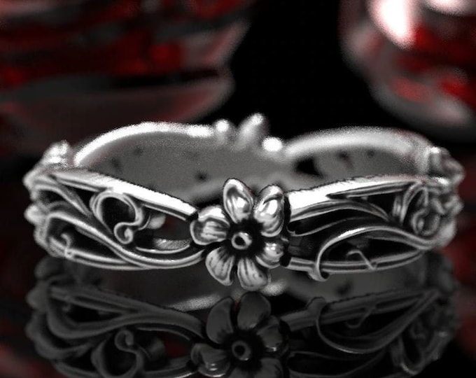 Sterling Daisy Art Nouveau Flower Ring, Silver Flower Wedding Band, Silver Daisy Flower Ring, Simple Flower Wedding Ring, Daisy Ring, 5018