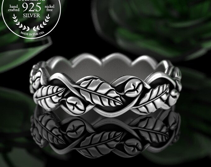 Sterling Coffee Bean Ring, Coffee Plant Ring, Silver Coffee Lover Jewelry, Expresso Jewelry, Latte Ring, Cappuccino Macchiato Ring, 5450