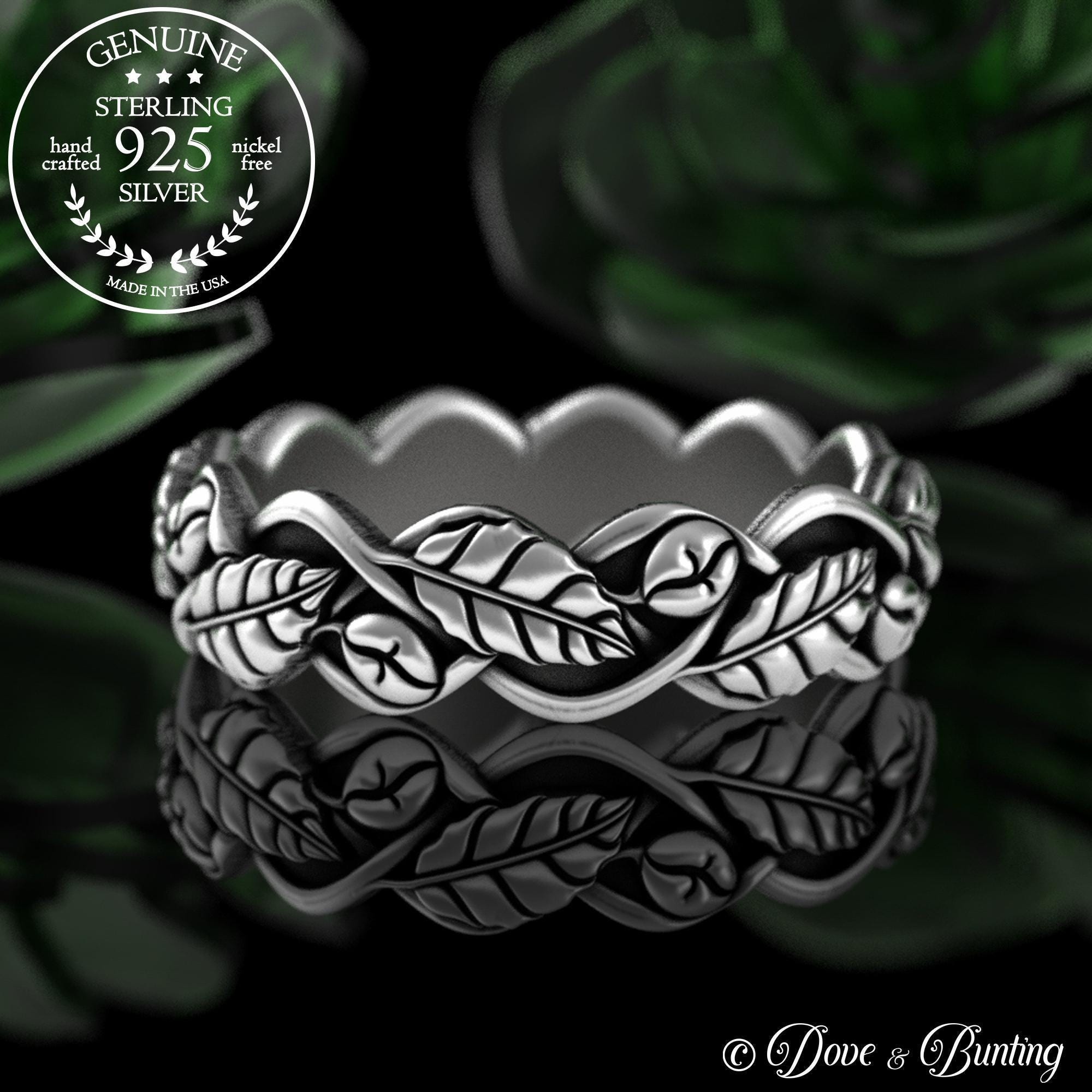 Sterling Coffee Bean Ring, Coffee Plant Ring, Silver Coffee Lover