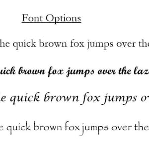 a list of font options, including Garamond, Script, Lucida, and Papyrus, each with a different font style and color.
