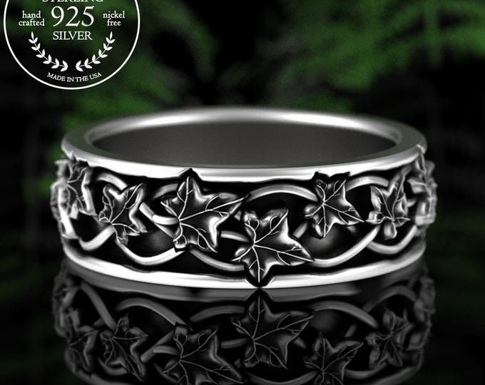 Sterling Ivy Vine Ring, Silver Botanical Plant Wedding Band, English Ivy Ring, Creeping Ivy Nature Wedding Ring, Plant Lover Jewelry, 5105