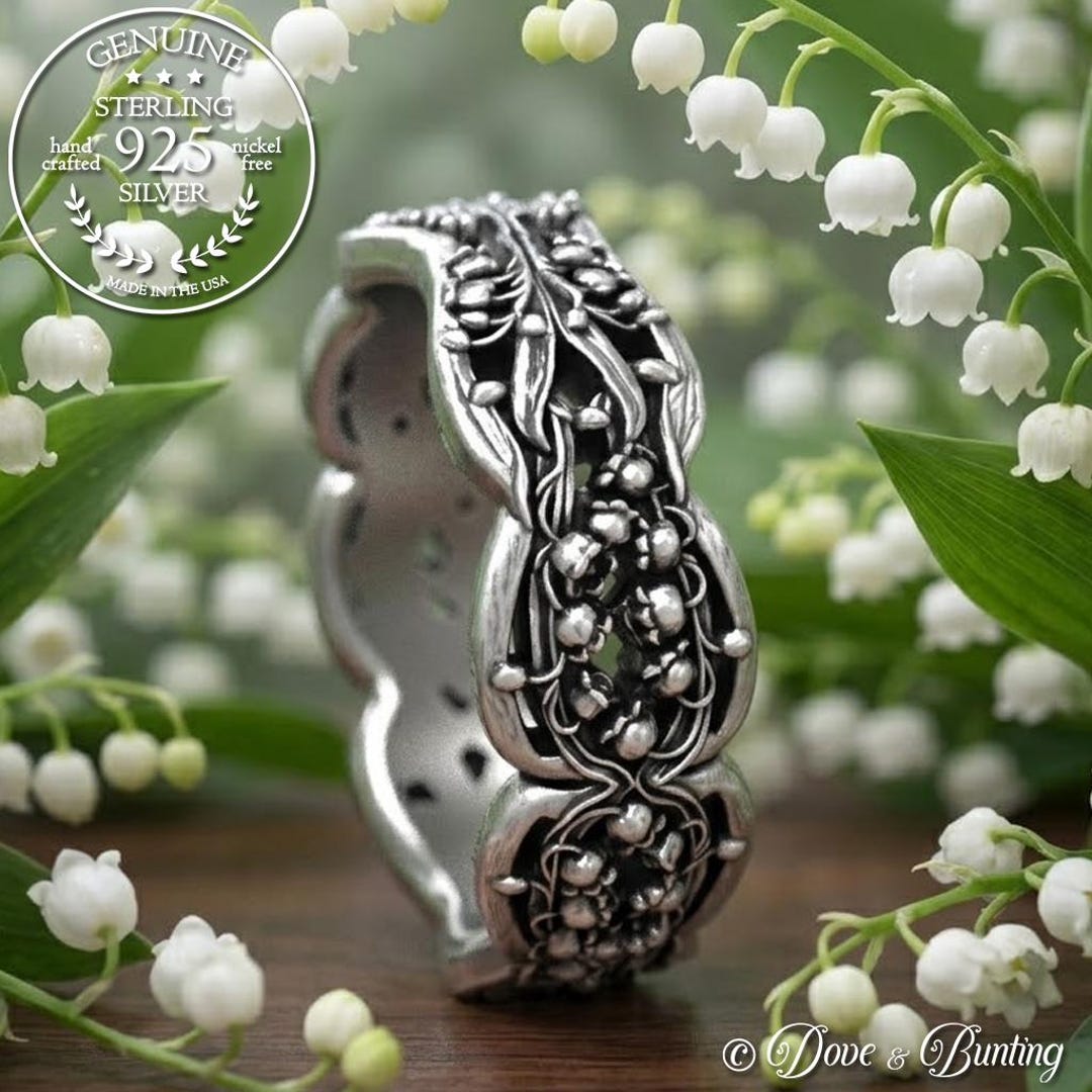 Lily of the Valley Wedding Ring, Sterling Art Nouveau Ring