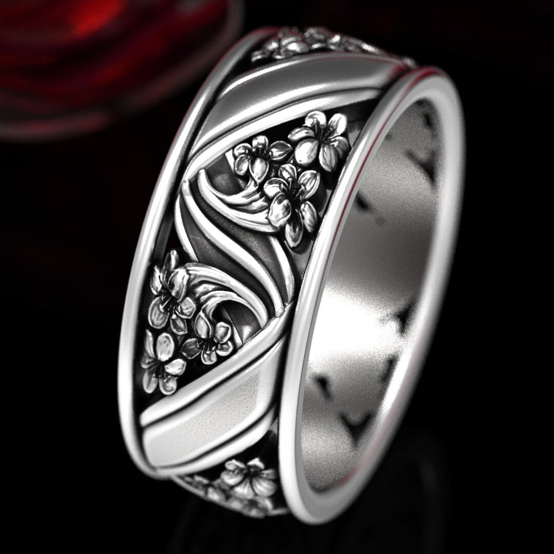Lily Flower Ring Floral Wedding Ring Sterling Silver Flower Etsy