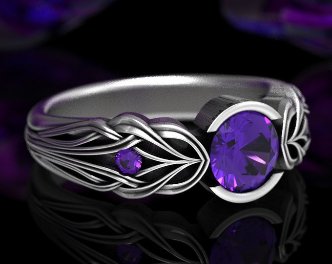 Art Nouveau Engagement Ring, Sterling Floral Ring, Amethyst Engagement Ring, Vintage Amethyst Engagement Ring, Antique Sterling Ring, 1658