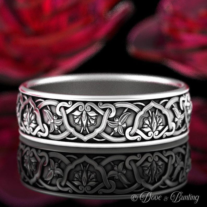 Sterling Silver Flower Ring, Art Nouveau Ring, Botanical Wedding Ring, Nature Wedding Ring, Flower Wedding Ring, Flower Wedding Band, 1903 image 3