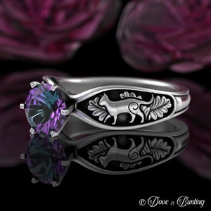 Anillo de compromiso con gato de alejandrita de plata de ley, anillo solitario de plata de ley de 1 quilate, anillo de boda con gatito para mujer, gatito de novia de alejandrita, 5010