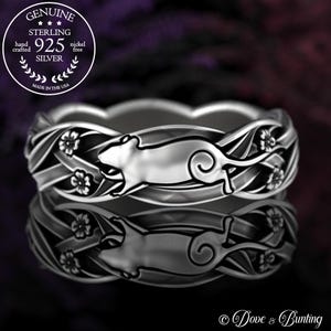 Sterling Rat & Flowers Ring, Silver Rodent Ring, Floral Mouse Ring, Meadow Blossoms Wedding Band, Fancy Rat Ring, Gerbil Tail Ring, 5108