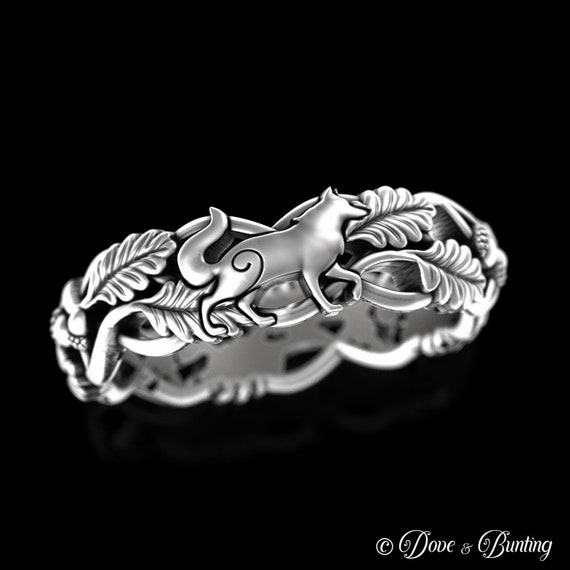 Handfasting Matching Wolves Wedding Band Set, Sterling Silver Wolf