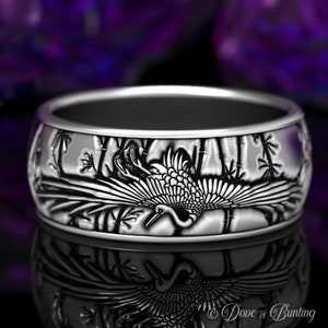 Sterling Silver Crane Ring, Art Nouveau Bird Ring, Silver Art Nouveau Ring, Silver Crane Ring, Silver Heron Ring, Sterling Bird Ring, 1629