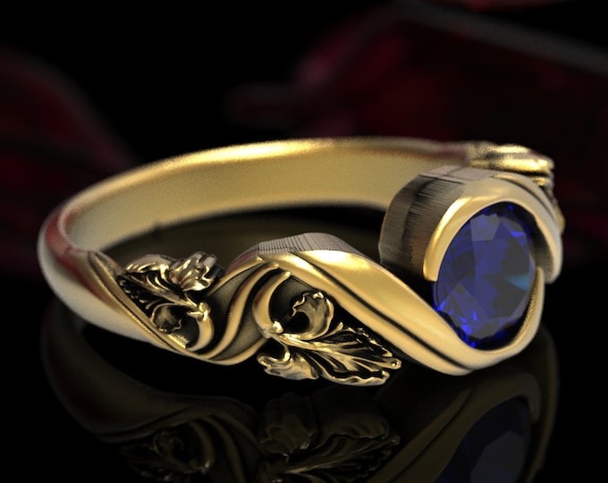 Iris Gold Sapphire Engagement Ring, Iris Gold Wedding Ring, Gold Art Nouveau Ring, Blue Engagement Ring, Art Nouveau Wedding Ring, 1523