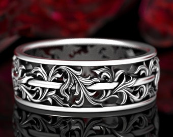 Art Nouveau Leaf Ring, Sterling Silver Leaf Ring, Intricate