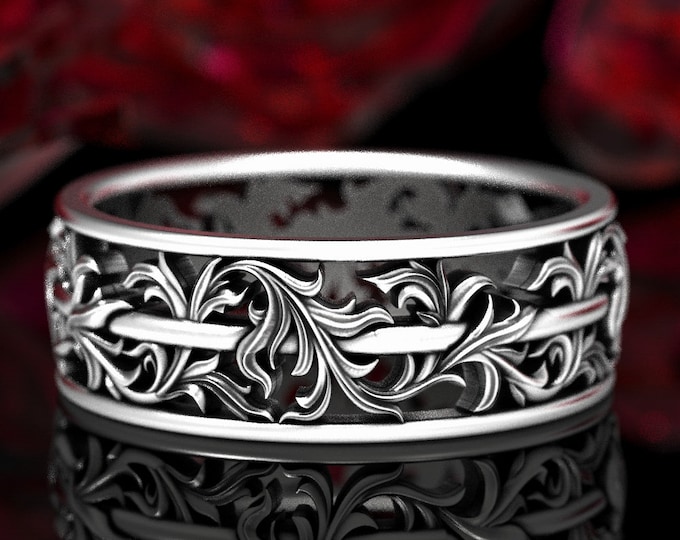 Art Nouveau Leaf Ring, Sterling Silver Leaf Ring, Intricate Silver Ring, Baroque Ring, Vintage Inspired Ring, Woman Wedding Ring, 1550