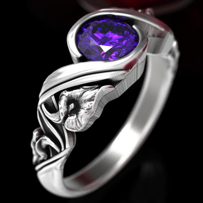 Amethyst Calla Lily Engagement Ring Art Nouveau Calla Lily Etsy