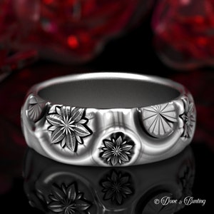 Sterling Lotus Wedding Ring, Lily Pad Ring, Zen Wedding Ring, Silver Art Nouveau Ring, Floral Wedding Band, Water Ring, Buddhist Ring, 1474