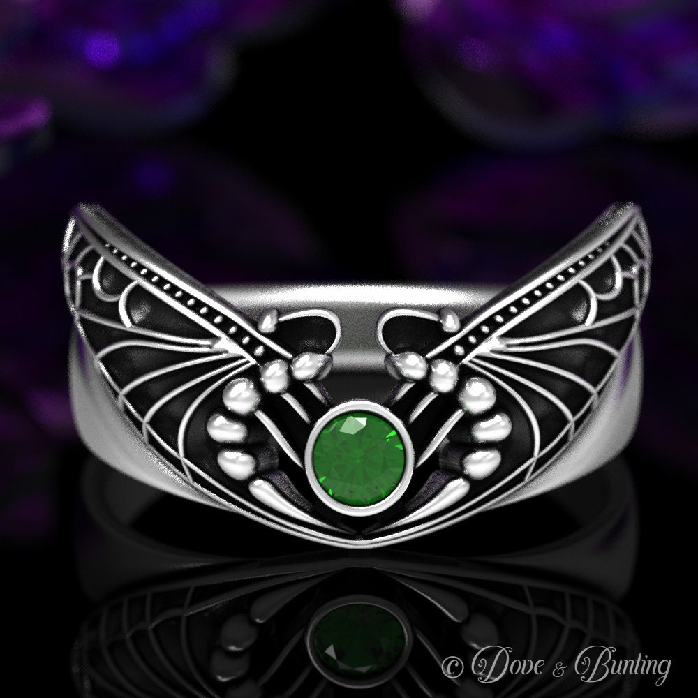 Emerald Butterfly Ring Sterling Silver Butterfly Ring Silver Butterfly