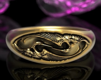 Gold Crane Ring, Art Nouveau Bird Ring, Gold Nouveau Ring, White Gold Bird Ring, Gold Heron Ring, Gold Bird Ring, Vintage Bird Ring, 1633