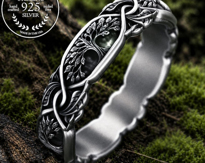Tree of Life Botanical Wedding Band, Sterling Leaf & Nature Theme Ring, 925 Silver Forest Bridal Ring, Delicate Woven Leaves Band, 2001