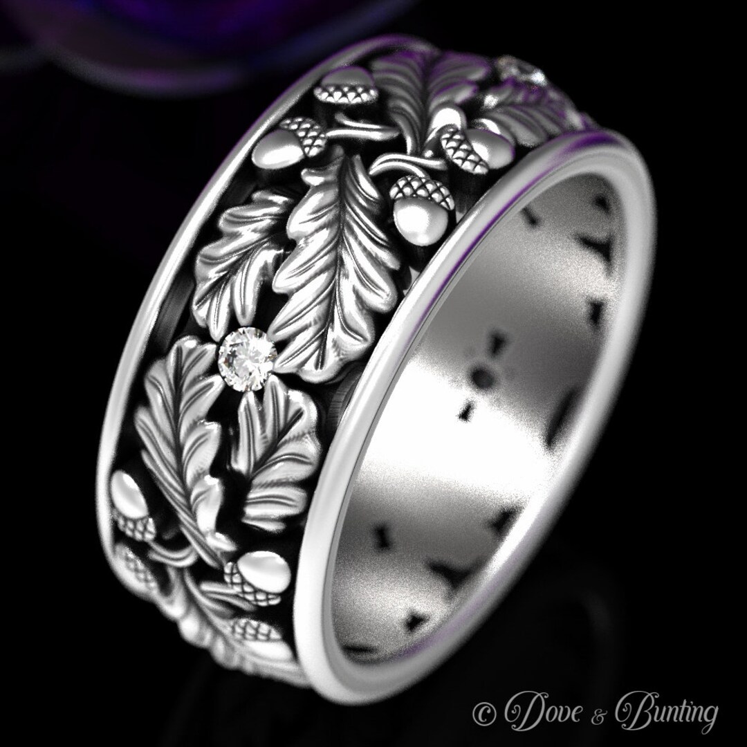Mens Moissanite Ring Silver Mens Ring Nature Wedding Band - Etsy