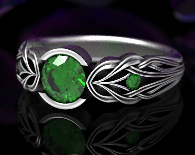 Art Nouveau Engagement Ring, Sterling Floral Ring, Emerald Engagement Ring, Vintage Emerald Engagement Ring, Antique Sterling Ring, 1658