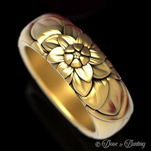 Gold Flower Ring, Lotus Wedding Ring, Art Nouveau Ring, Flower Wedding Ring, White Gold Flower Ring, Floral Ring, Platinum Flower Ring, 1616