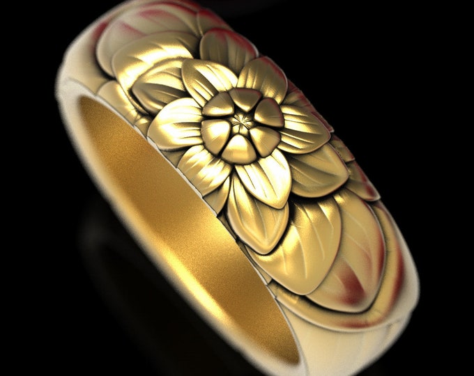 Gold Flower Ring, Lotus Wedding Ring, Art Nouveau Ring, Flower Wedding Ring, White Gold Flower Ring, Floral Ring, Platinum Flower Ring, 1616