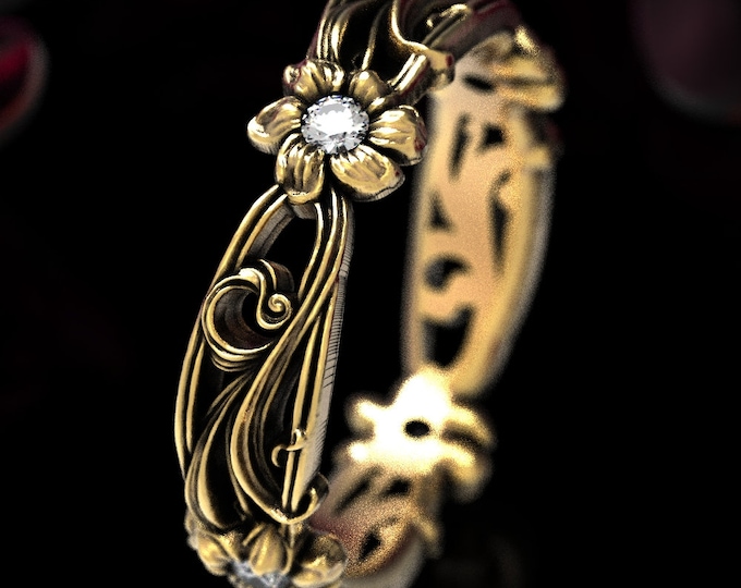 Gold Flower Ring, Gold & Moissanite Ring, Gold Floral Wedding ring, Womens Flower Ring, White Gold Flower Ring, Daisy Diamond Ring, 5018