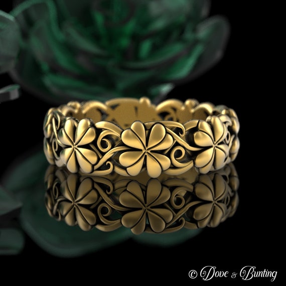 Four Leaf Clover Ring Sterling Silver Clover Ring Shamrock Ring Silver Botanical Ring Lucky Clover Ring Clover Wedding Band 5022 Etsy Ireland