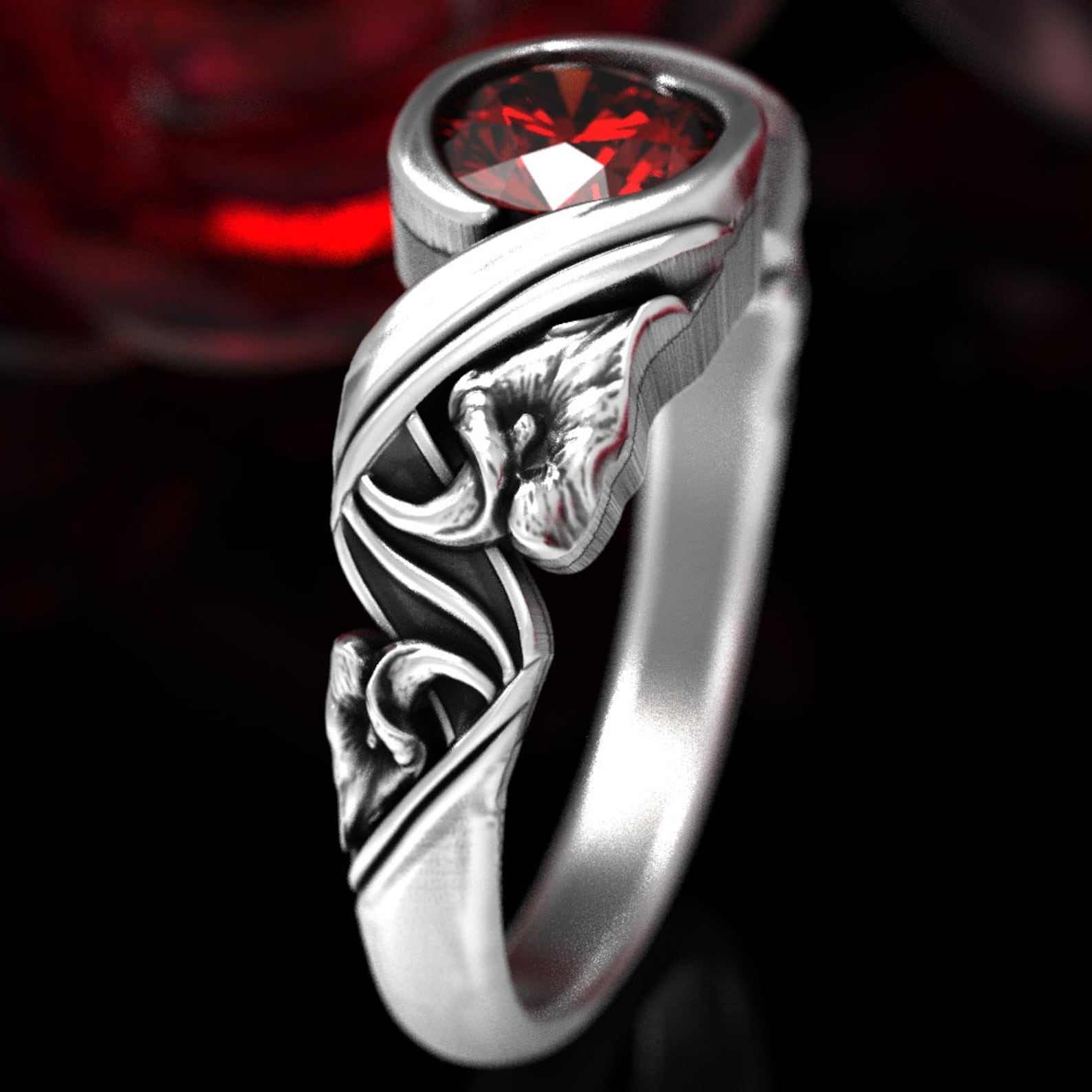 Ruby Calla Lily Engagement Ring Art Nouveau Calla Lily Ring Etsy