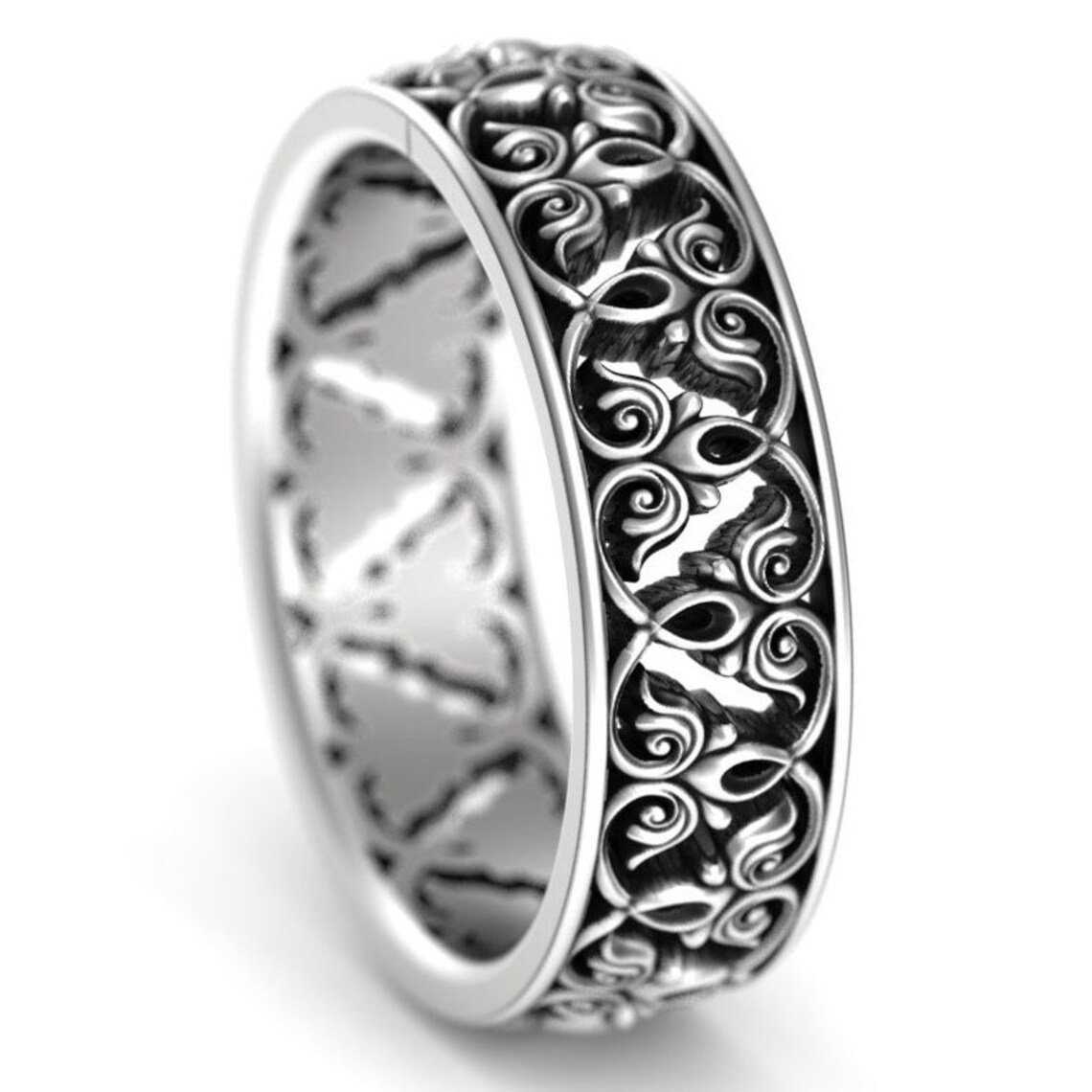 Art Nouveau Wedding Ring Leaf Ring Sterling Womens Ring Etsy