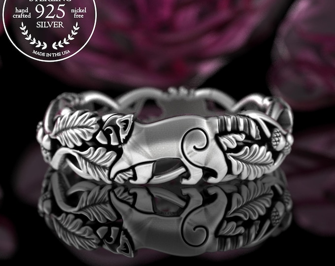 Sterling Red Panda Ring, Silver Forest Panda Ring, Asian Raccoon Wedding Band, Nature Mountain Spirit Animal Ring, Ringtail Animal, 5513