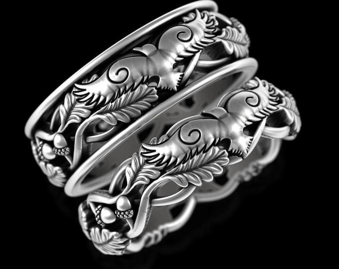 Matching Raven Wedding Set, Sterling His Hers Crow Wedding Rings, Silver Bird Forest Rings, 925 Flying Raven Spirit Animal Rings, 5537 5524
