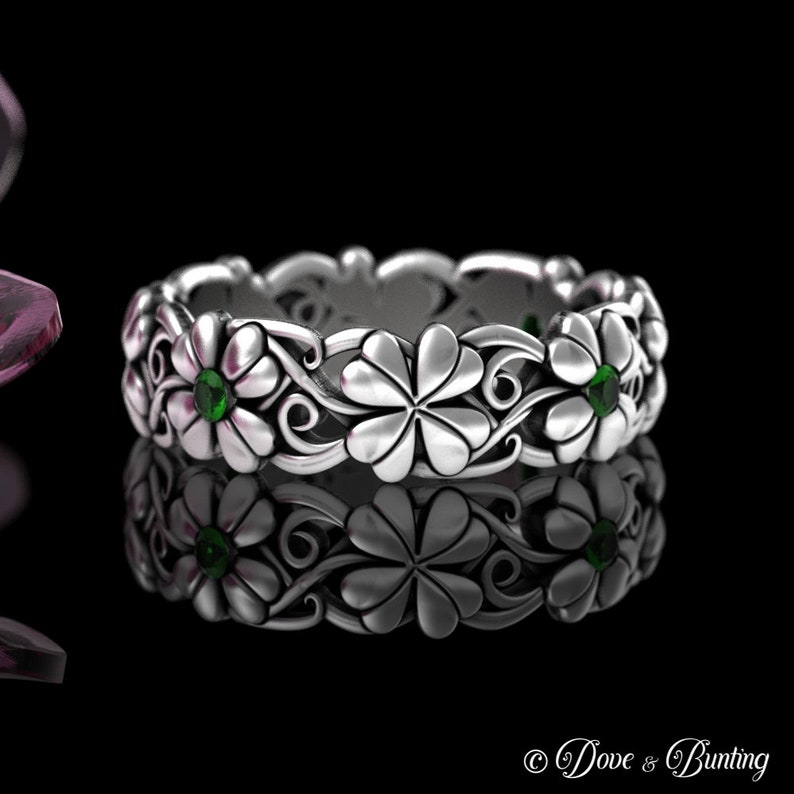 Emerald Clover Ring, Sterling Four-leaf Clover Ring, Irish Plant Ring ...