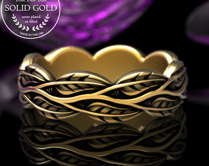 Woman's Gold Tree Leaves Wedding Band, 18K White Gold Tree Branch Ring, Platinum Bride Nature Ring, Rose Gold Botanical Anniversary, 2056