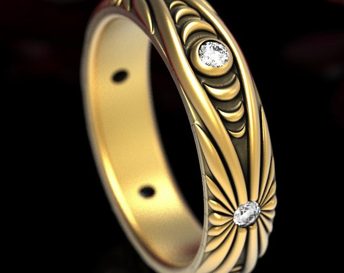 Moissanite Moon Ring, Moon Phase Ring, Gold Moissanite Wedding Ring, Gold Moon Ring, Sun Moon Ring, Gold Sun Ring, Gold Nouveau Ring, 1538