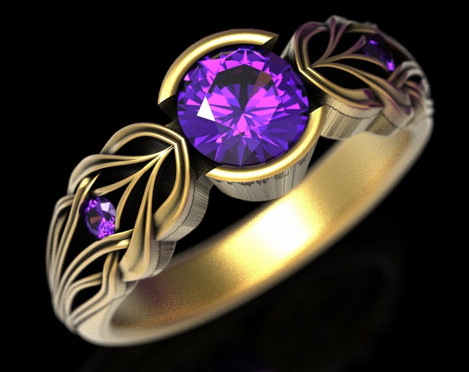 Amethyst Gold Engagement Ring, Gold Art Nouveau Ring, Amethyst Engagement Ring, Amethyst Wedding Ring, White Gold Engagement Ring, 1658