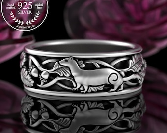 Mens Ferret Ring, Silver Weasel Wedding Band, Polecat Ring, Sterling Groom Weasel Wedding Ring, Weasel Spirit Animal, Ferret Lover Ring 5520