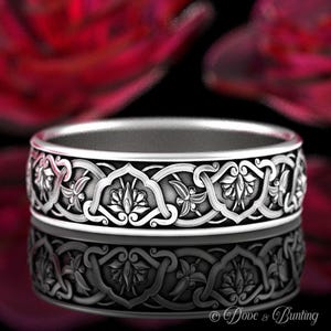 Sterling Silver Flower Ring, Art Nouveau Ring, Botanical Wedding Ring, Nature Wedding Ring, Flower Wedding Ring, Flower Wedding Band, 1903 image 1