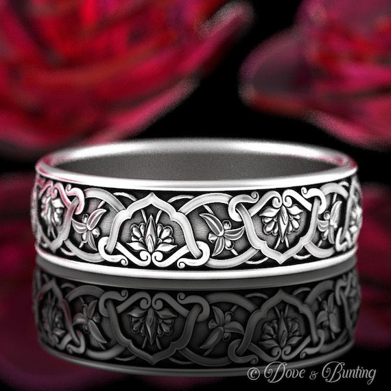 Sterling Silver Flower Ring, Art Nouveau Ring, Botanical Wedding Ring, Nature Wedding Ring, Flower Wedding Ring, Flower Wedding Band, 1903