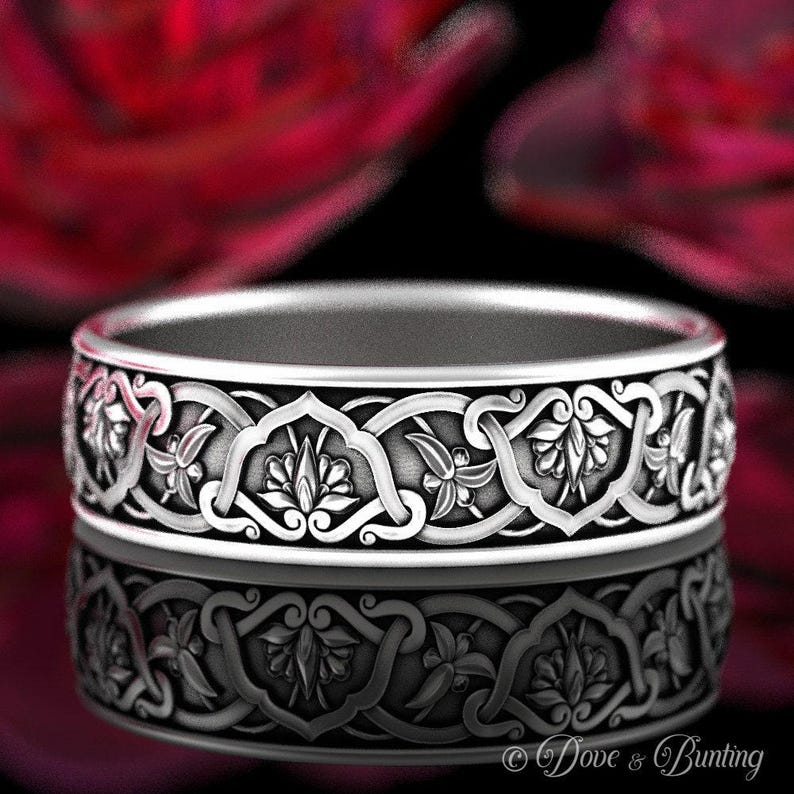 Sterling Silver Flower Ring, Art Nouveau Ring, Botanical Wedding Ring, Nature Wedding Ring, Flower Wedding Ring, Flower Wedding Band, 1903 image 1