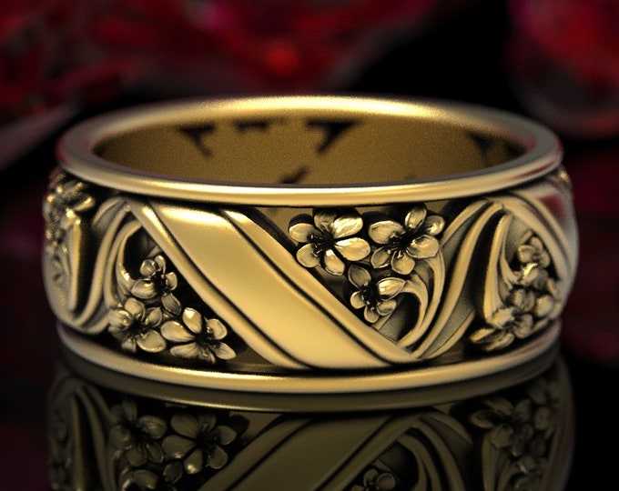 Lily Wedding Band, Gold Floral Wedding Ring, Flower Wedding Ring, Art Nouveau Wedding Ring, Nature Inspired Ring, Flower Ring, 1520