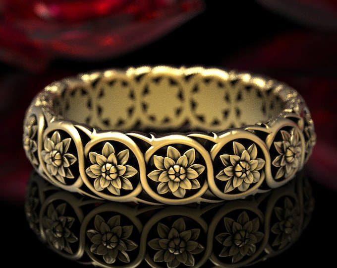 Gold Flower Ring, Gold Art Nouveau Ring, White Gold Flower Ring, Nature Wedding Ring, Flower Wedding Ring, Platinum Flower Ring, 1572