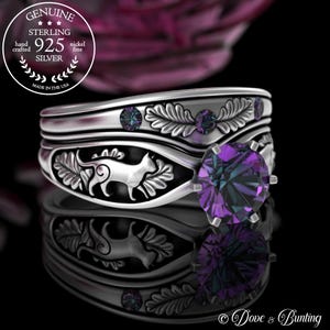 Anillo de compromiso apilable de alejandrita con forma de gato, anillo de boda para novias en plata de ley 925, anillo de boda solitario con forma de gatito, 5010 5014